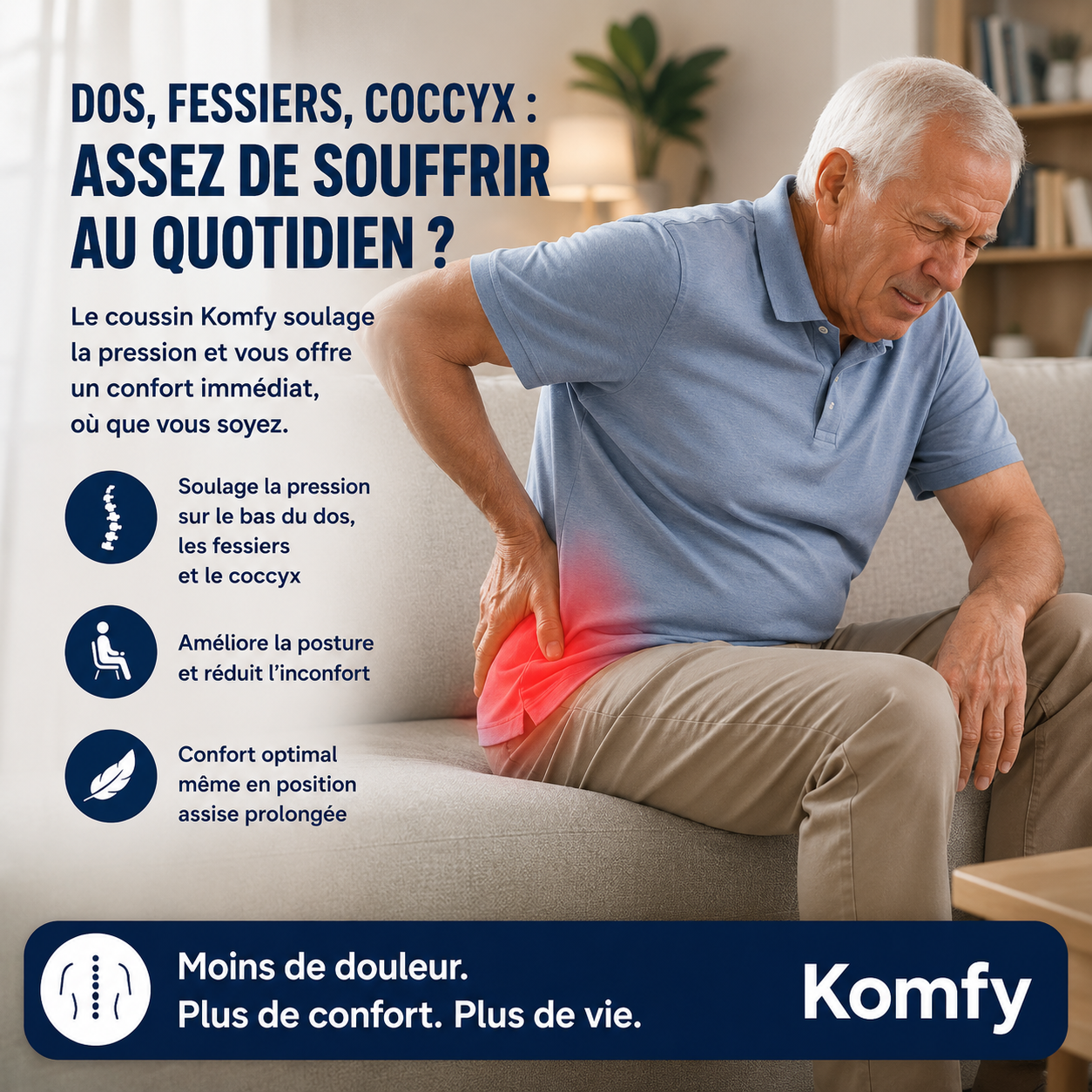 Enfin assis sans douleurs — Coussin gel confort
