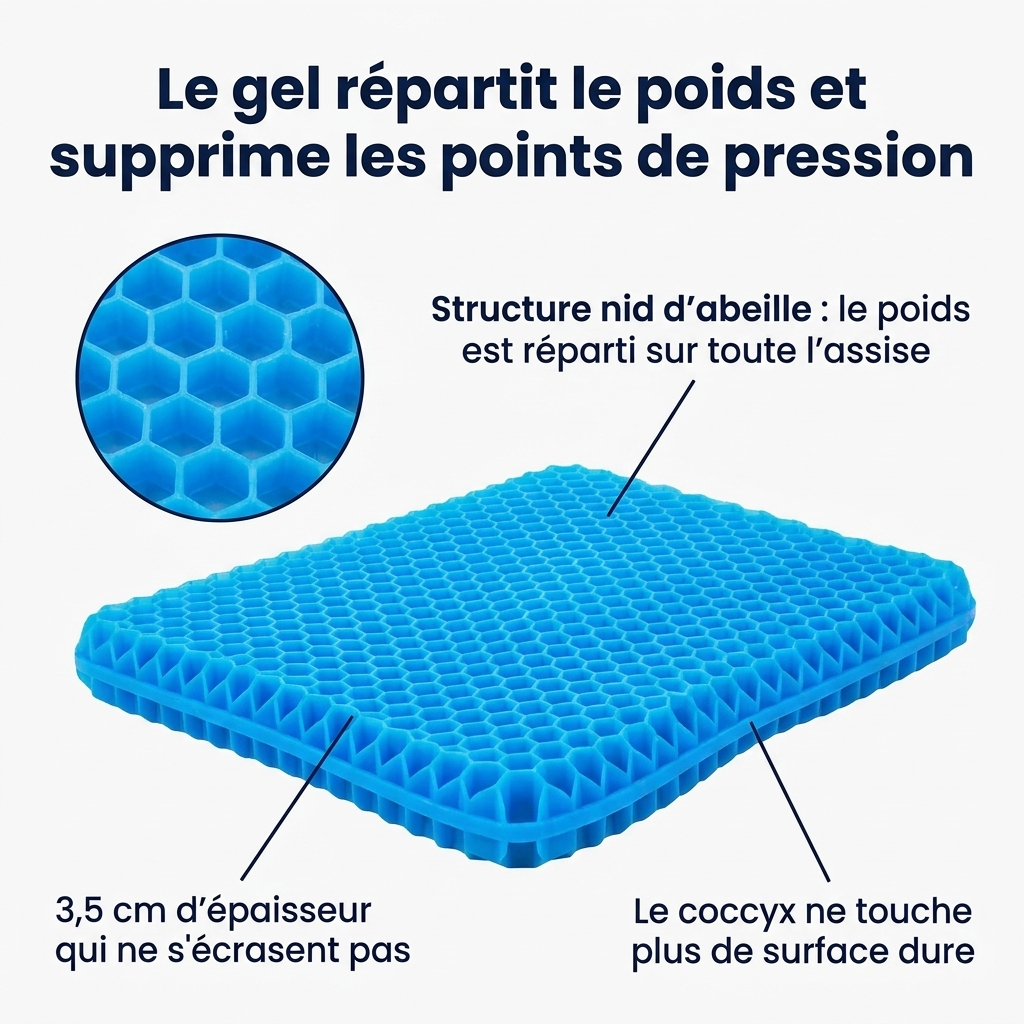 Enfin assis sans douleurs — Coussin gel confort