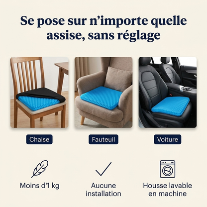 Enfin assis sans douleurs — Coussin gel confort